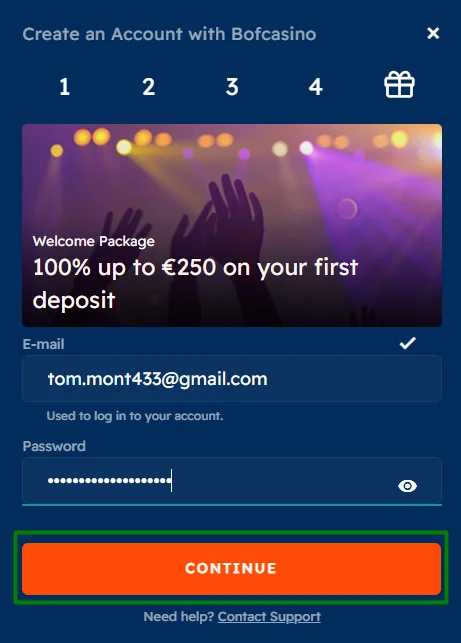registration form step one