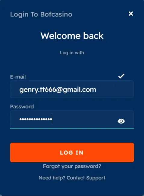 BOF Casino login and account access